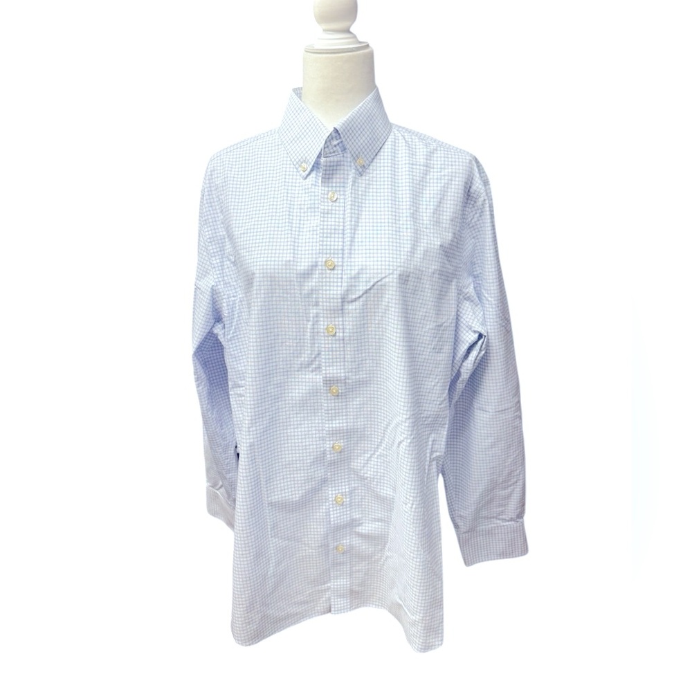 Charles Trywhitt Slim fit non iron button down shirt mens Blue Check 100% cotton